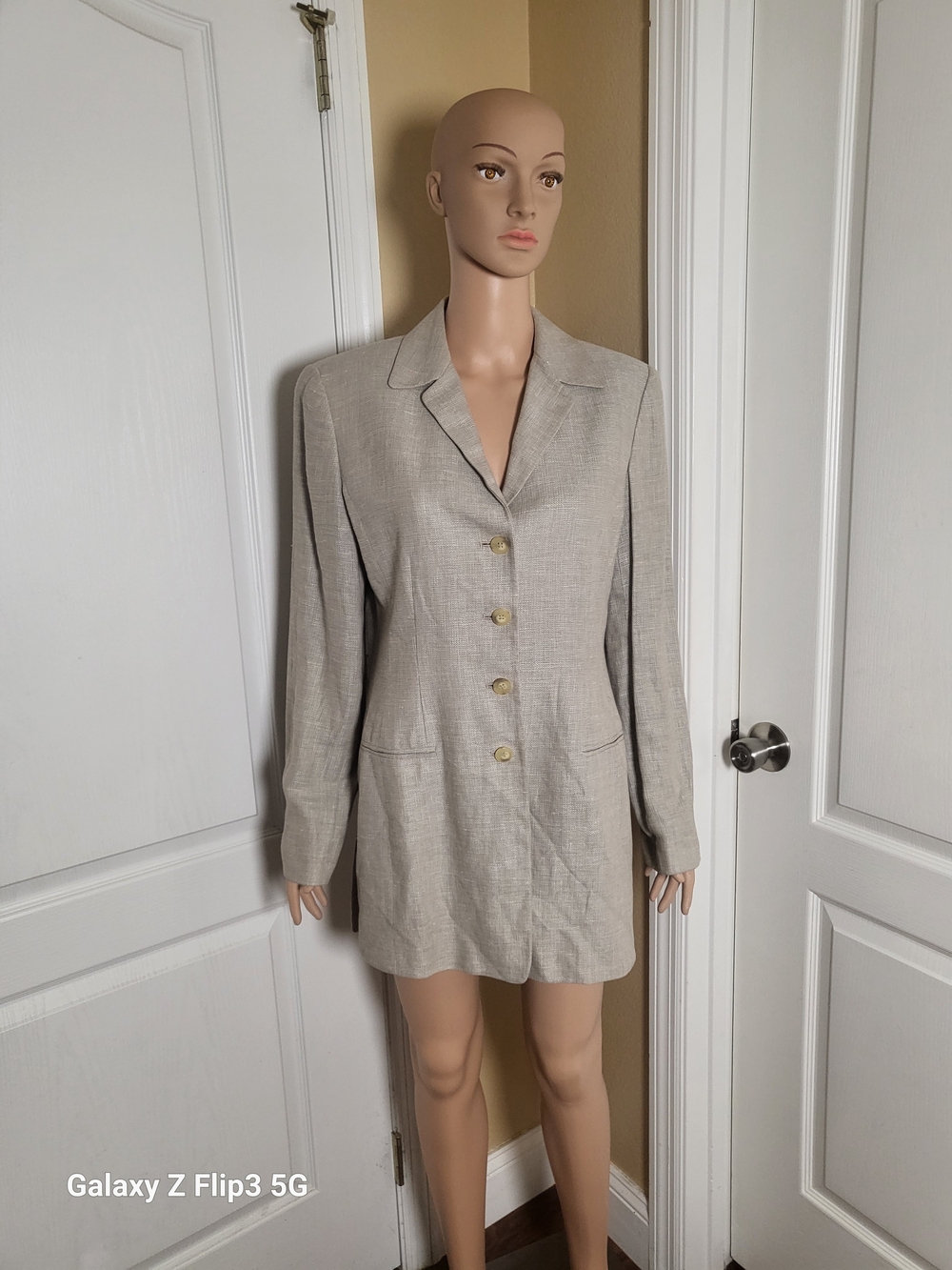Linda Allard Ellen Tracy Beige Viscose Linen Blend Blazer Jacket (8) Pre-owned